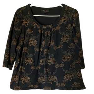 STYLE & CO. Floral Print Pullover Top, Women’s XL, Black Gold